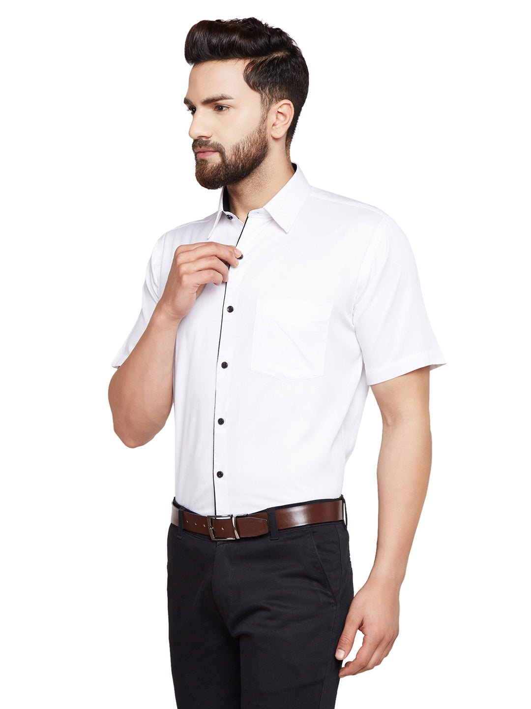 Men White Solid Slim Fit Pure Cotton Formal Shirt - #folk republic#