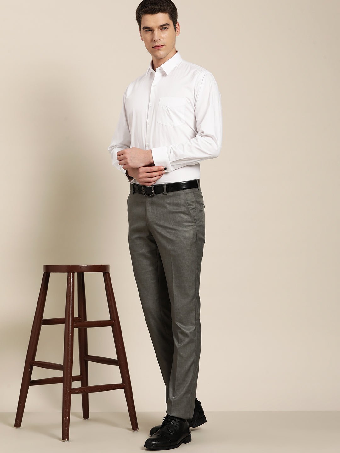 Men White Solid Slim Fit Pure Cotton French Cuff Formal Shirt - #folk republic#