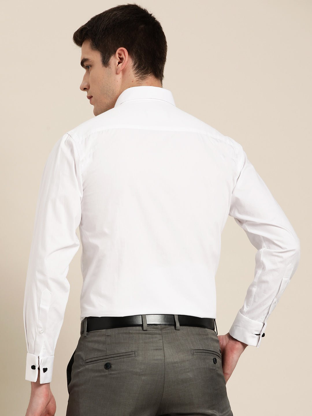 Men White Solid Slim Fit Pure Cotton French Cuff Formal Shirt - #folk republic#