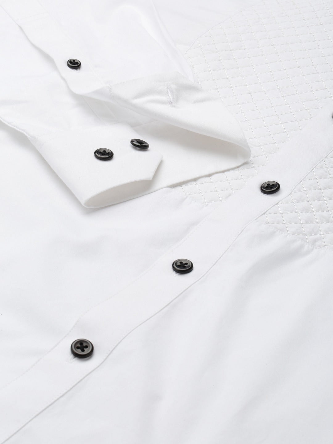 Men White Solid Tuxedo Quilted Pure Cotton Slim Fit Formal Shirt - #folk republic#