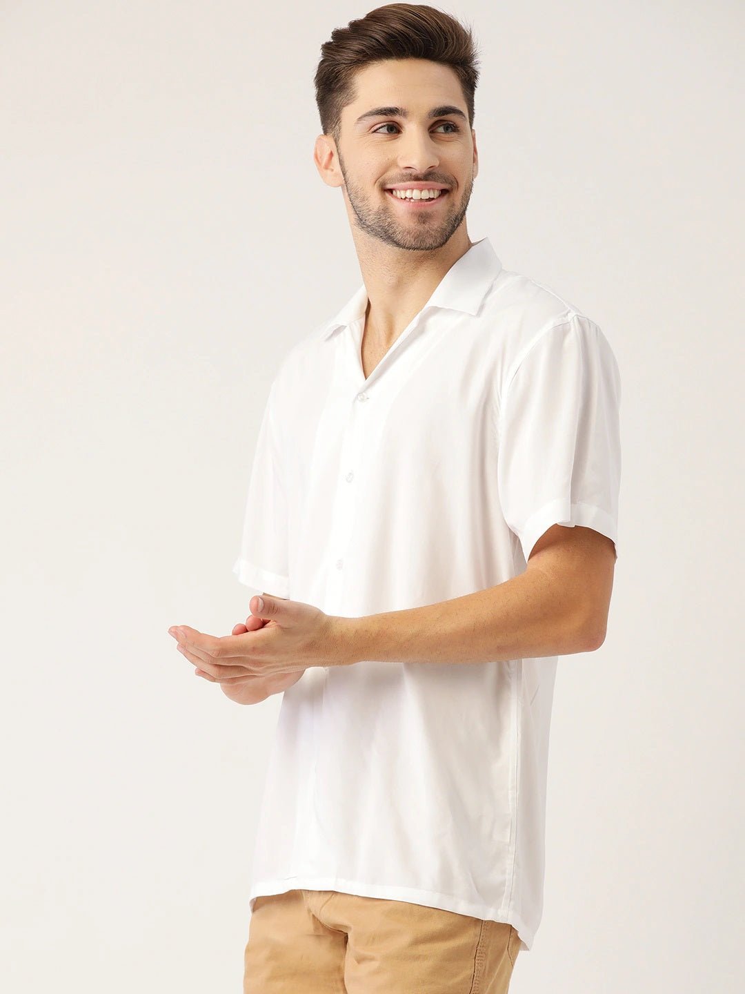 Men White Solid Viscose Rayon Relaxed Fit Casual Resort Shirt - #folk republic#