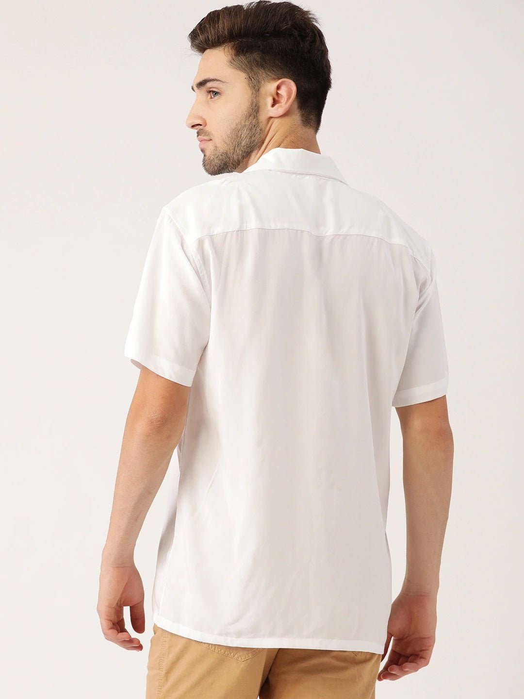 Men White Solid Viscose Rayon Relaxed Fit Casual Resort Shirt - #folk republic#