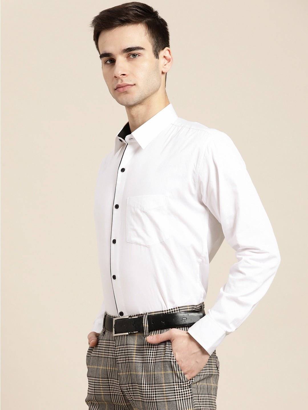Men White Solids Pure Cotton Slim Fit Formal Shirt - #folk republic#