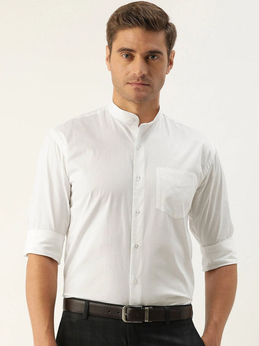 Men White Solids Pure Cotton Slim Fit Formal Shirt - #folk republic#