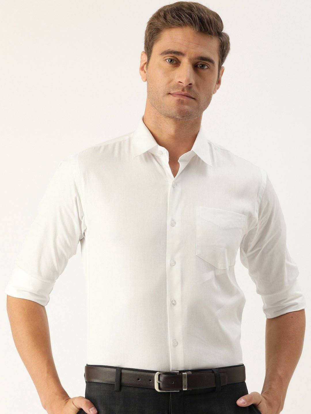 Men White Solids Pure Cotton Slim Fit Formal Shirt - #folk republic#