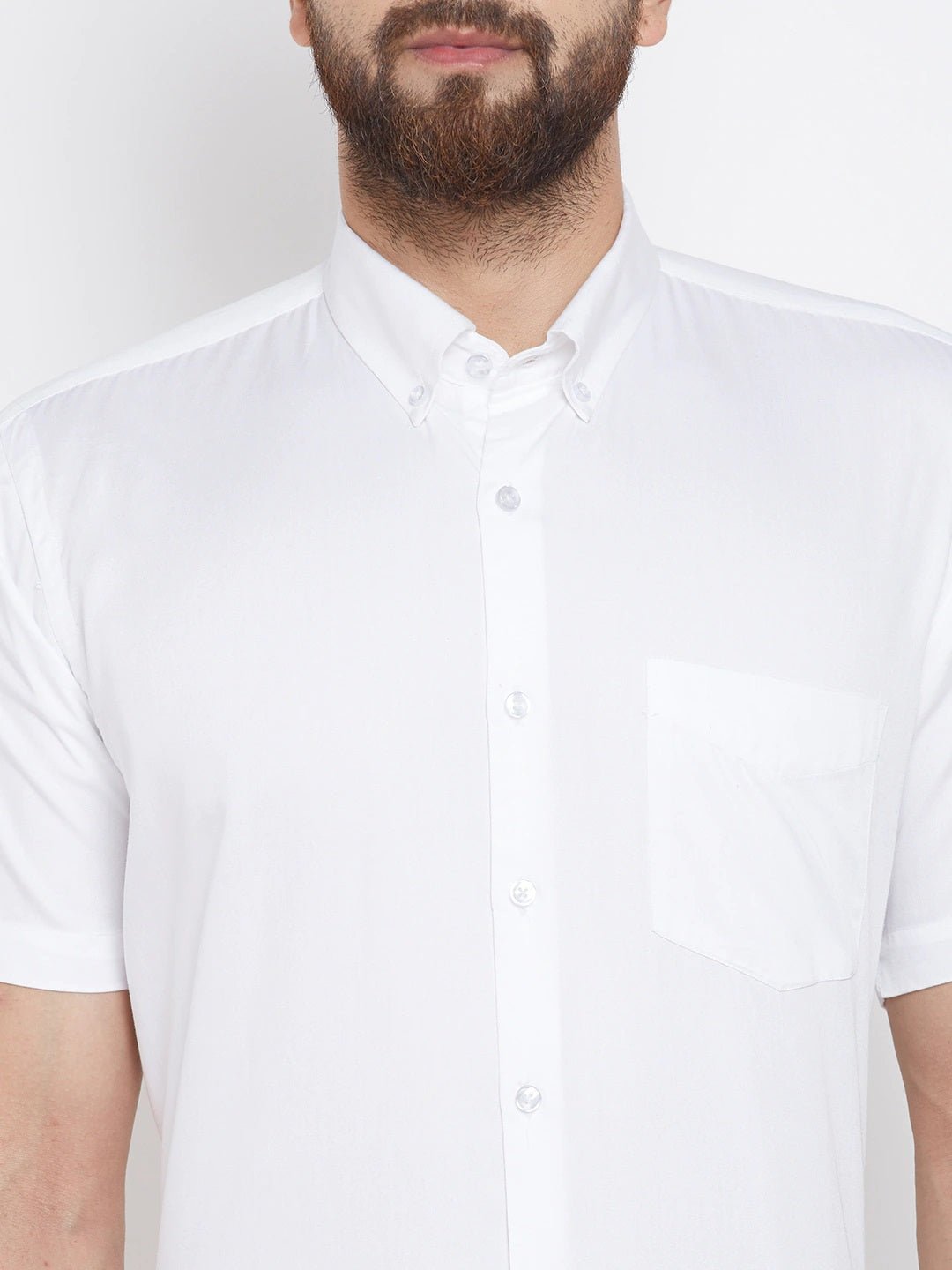 Men White Solids Pure Cotton Slim Fit Formal Shirt - #folk republic#
