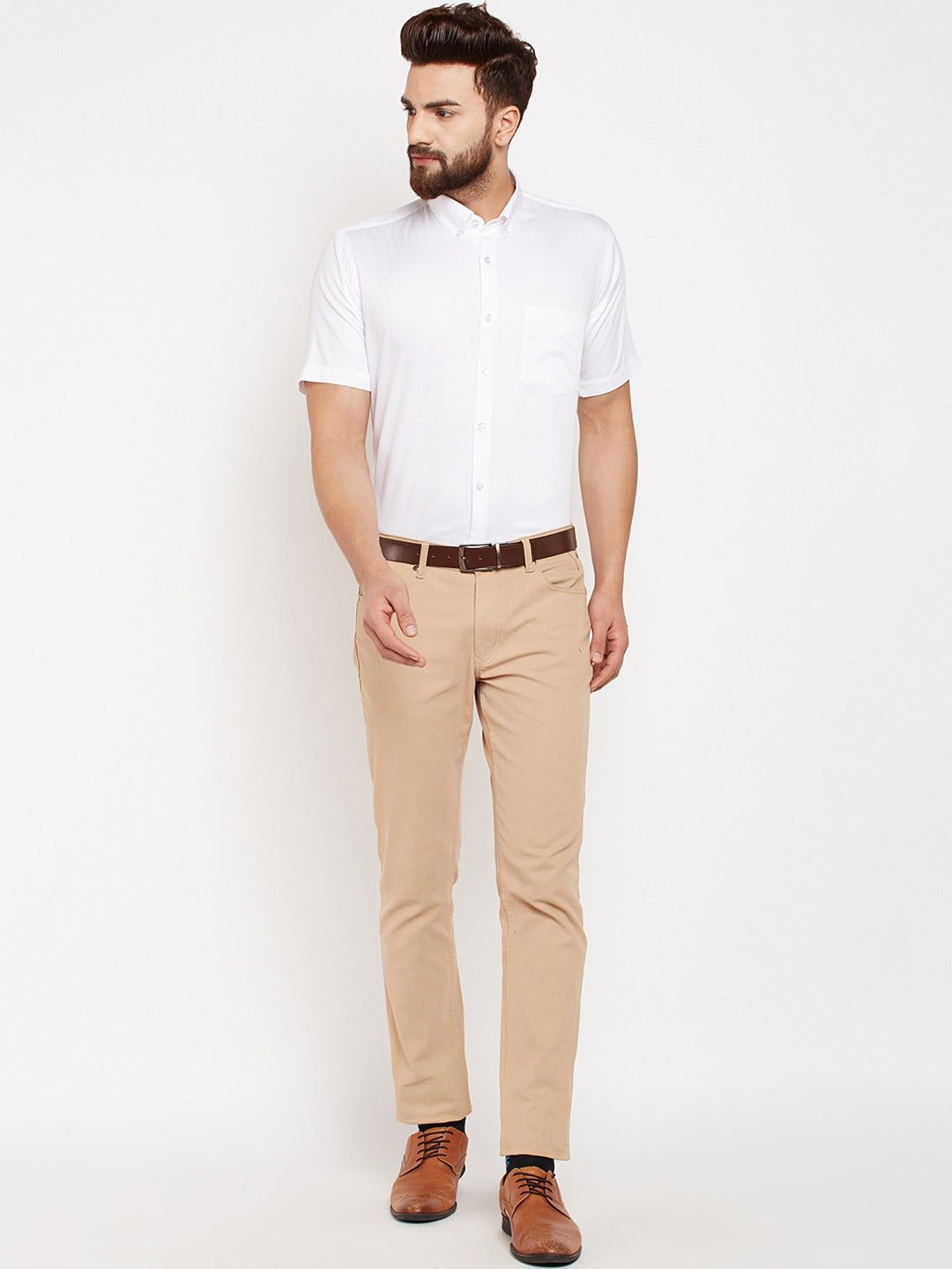 Men White Solids Pure Cotton Slim Fit Formal Shirt - #folk republic#