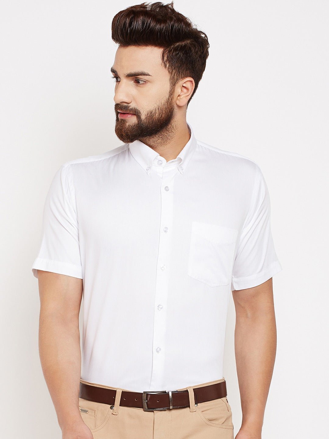 Men White Solids Pure Cotton Slim Fit Formal Shirt - #folk republic#