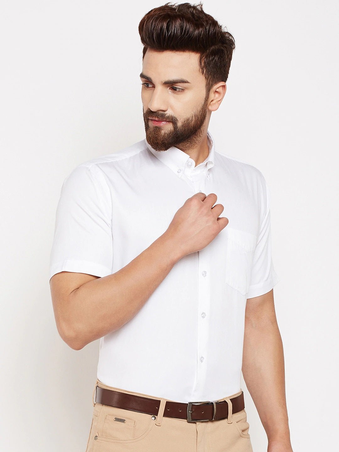 Men White Solids Pure Cotton Slim Fit Formal Shirt - #folk republic#