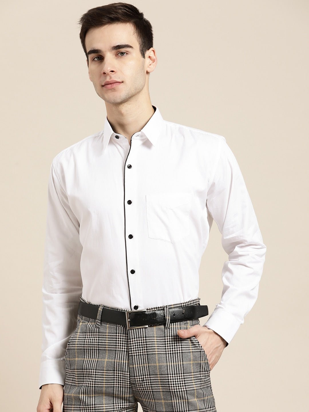 Men White Solids Pure Cotton Slim Fit Formal Shirt - #folk republic#