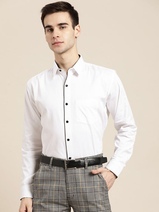 Men White Solids Pure Cotton Slim Fit Formal Shirt - #folk republic#