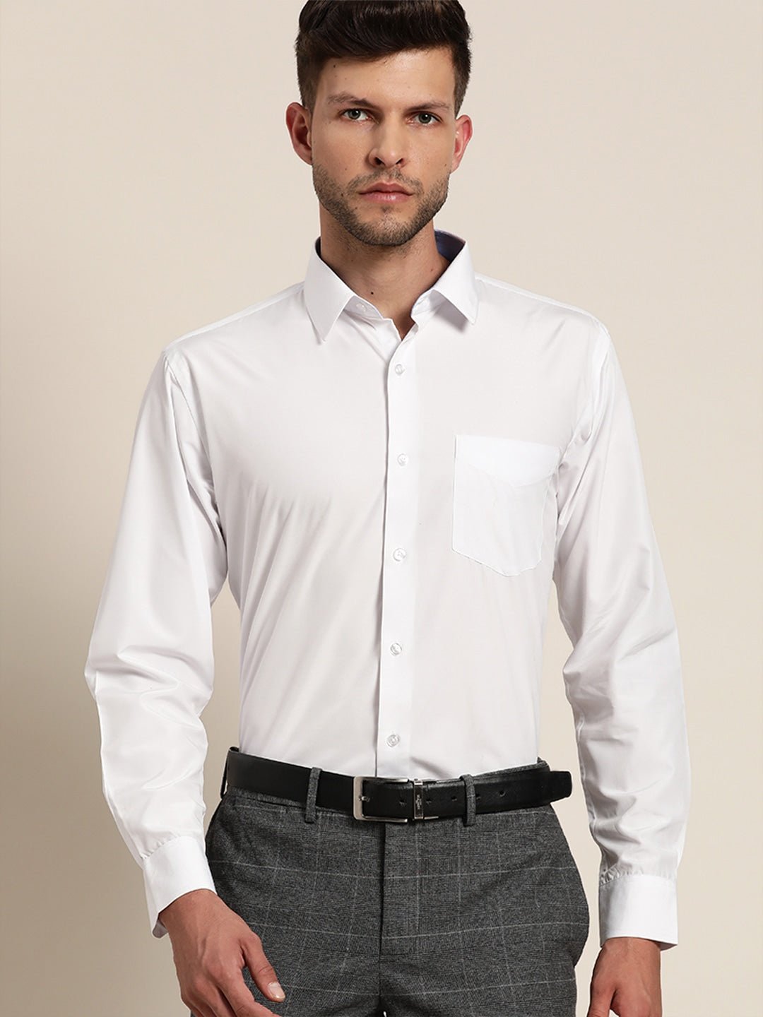 Men White Solids Slim Fit Formal Shirt - #folk republic#