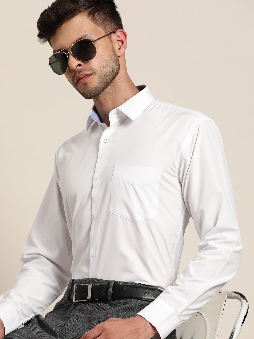 Men White Solids Slim Fit Formal Shirt - #folk republic#