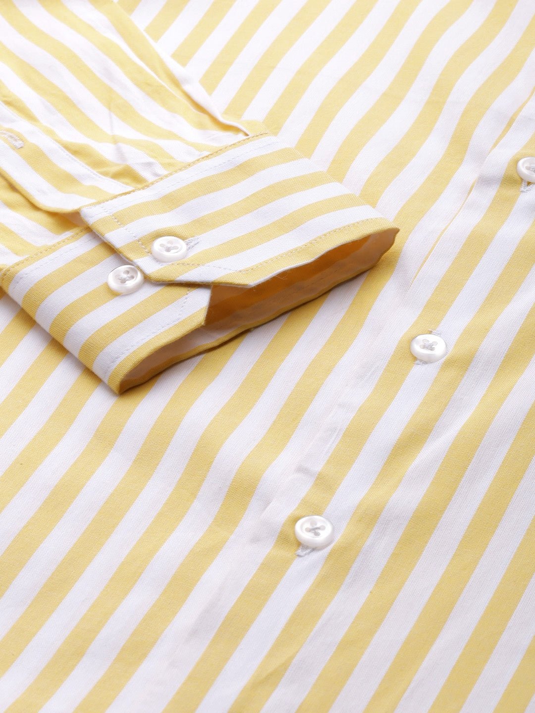 Men White & Yellow Stripes Pure Cotton Slim Fit Formal Shirt - #folk republic#
