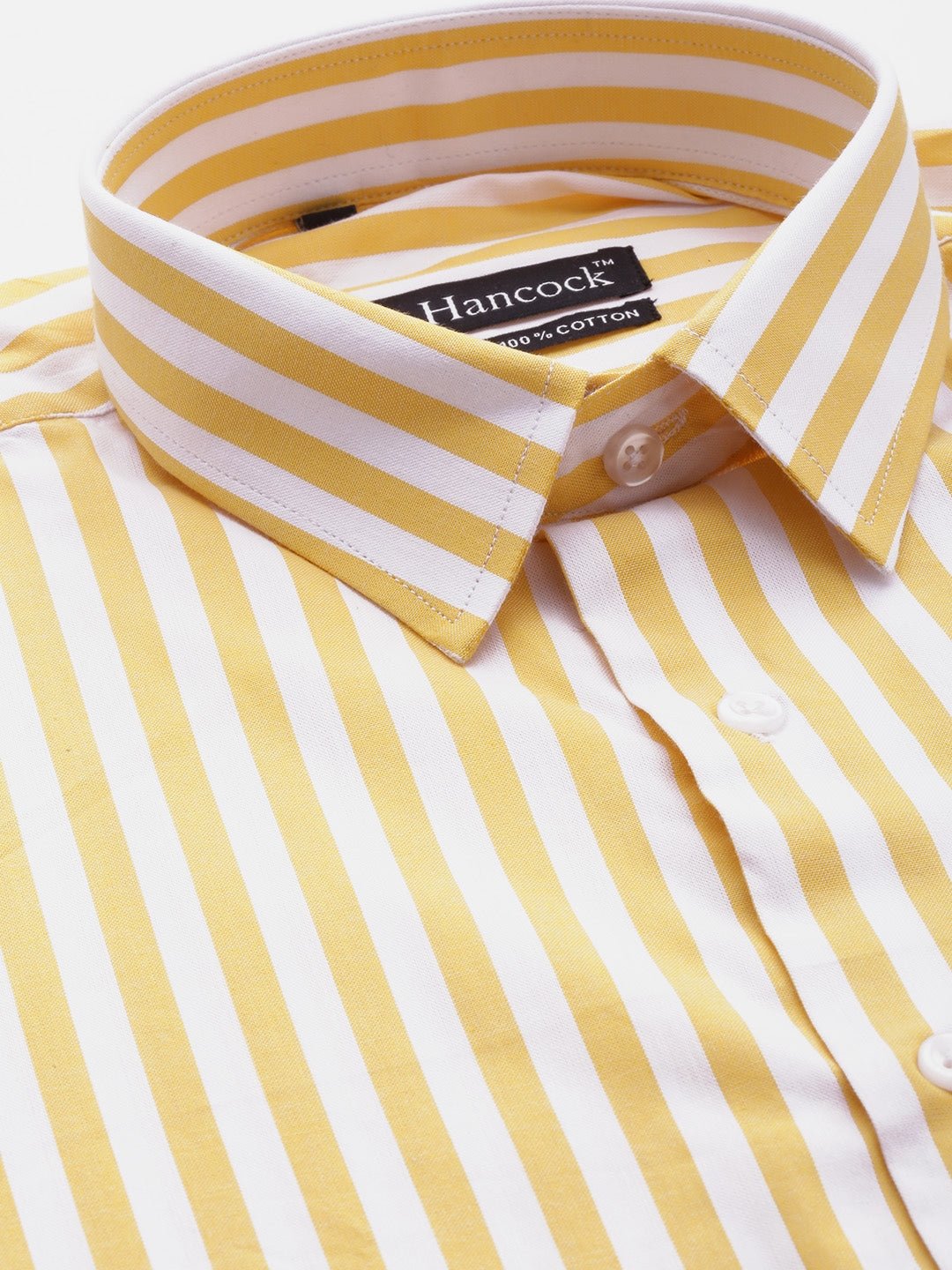 Men White & Yellow Stripes Pure Cotton Slim Fit Formal Shirt - #folk republic#