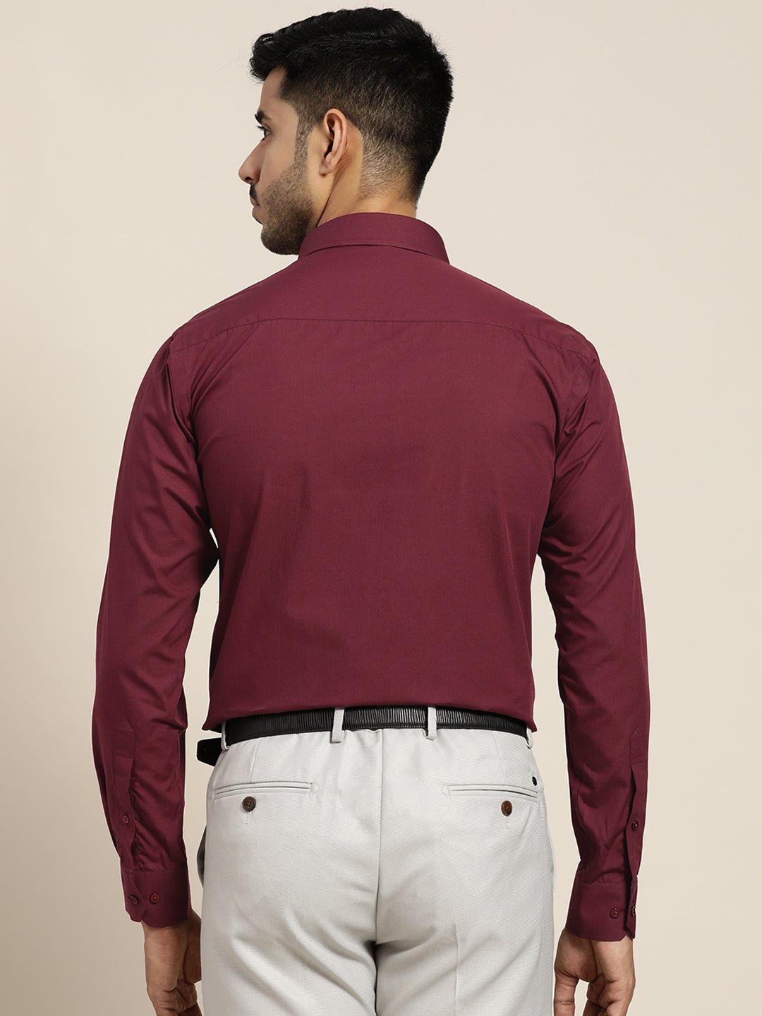 Men Wine Solid Pure Cotton Slim Fit Formal Shirt - #folk republic#