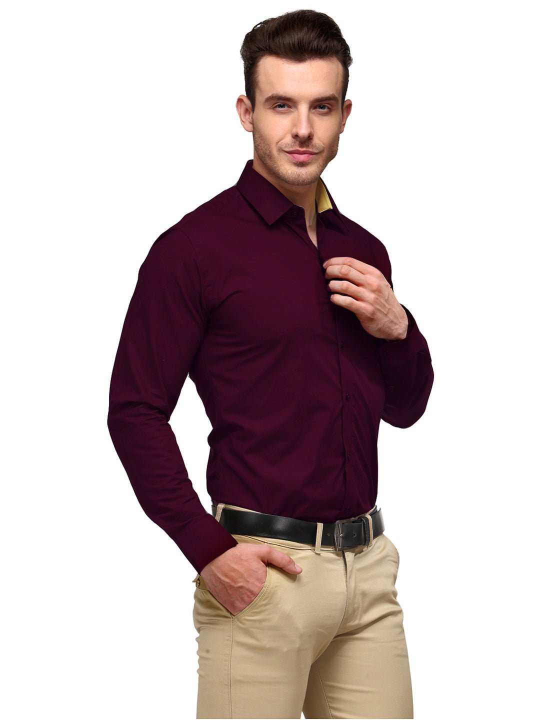Men Wine Solid Slim Fit Pure Cotton Formal Shirt - #folk republic#