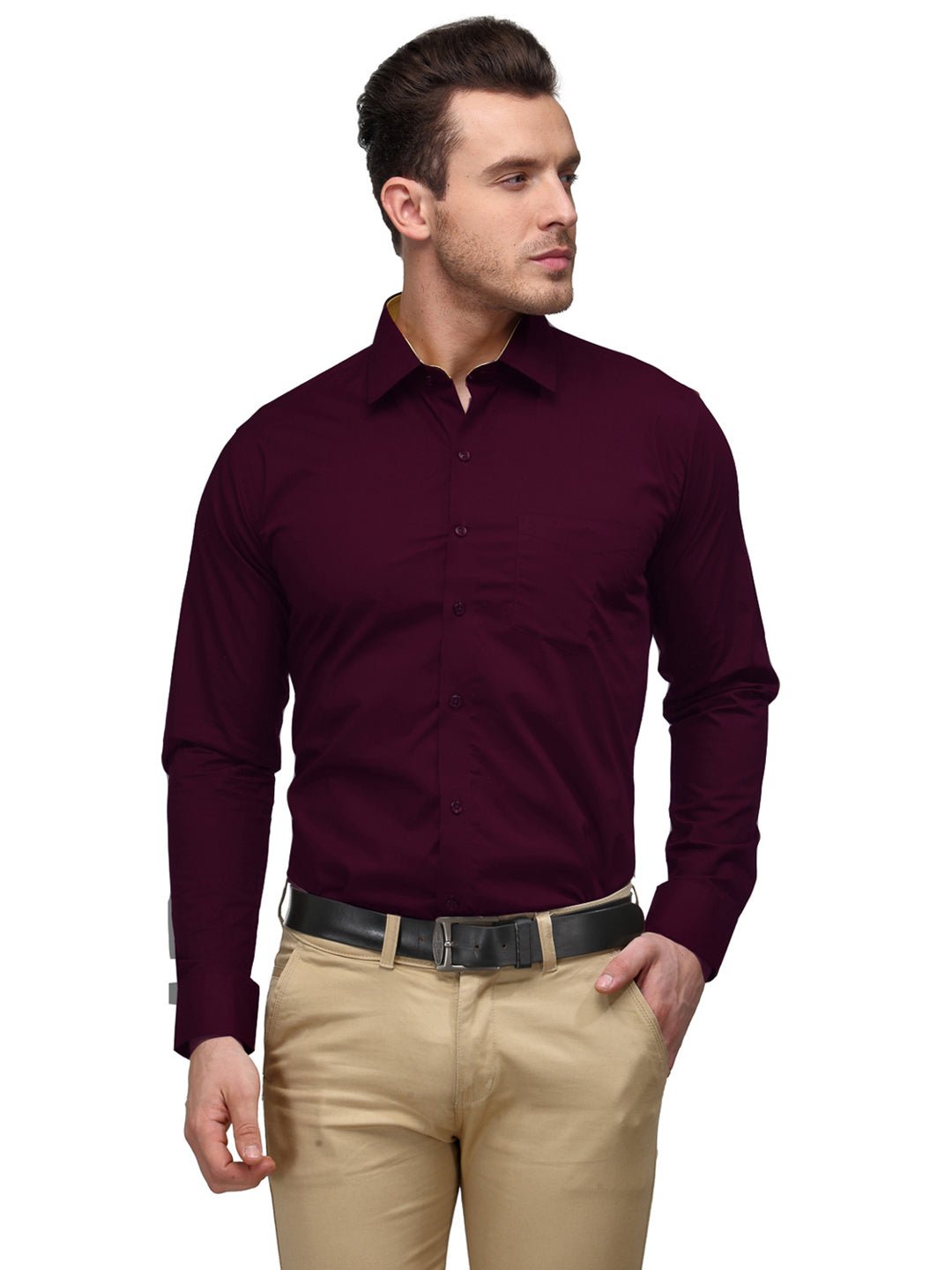 Men Wine Solid Slim Fit Pure Cotton Formal Shirt - #folk republic#