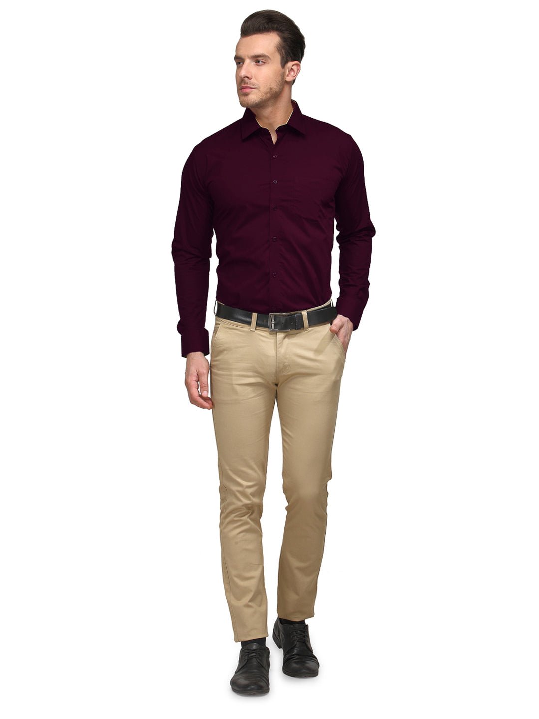Men Wine Solid Slim Fit Pure Cotton Formal Shirt - #folk republic#