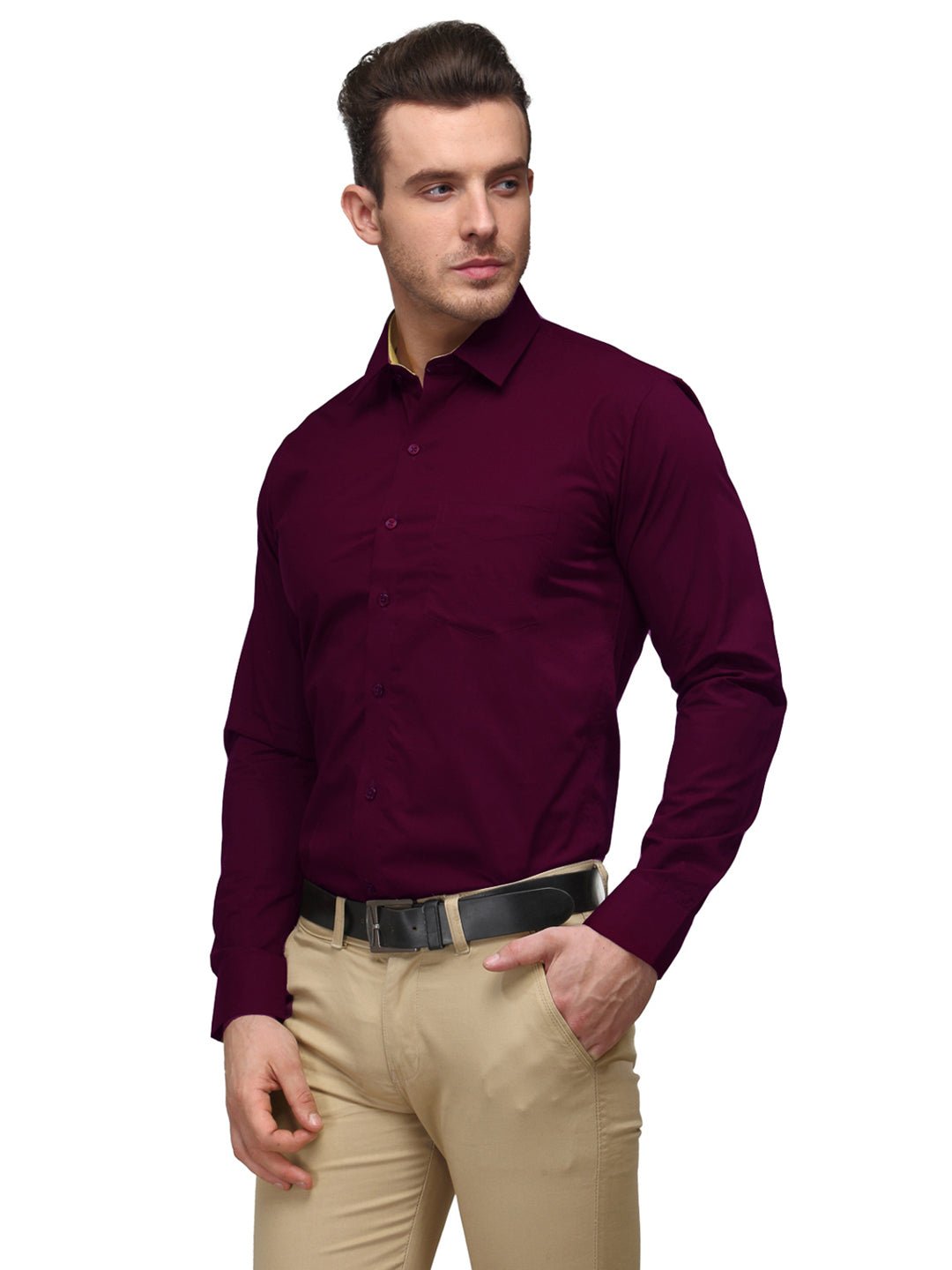 Men Wine Solid Slim Fit Pure Cotton Formal Shirt - #folk republic#