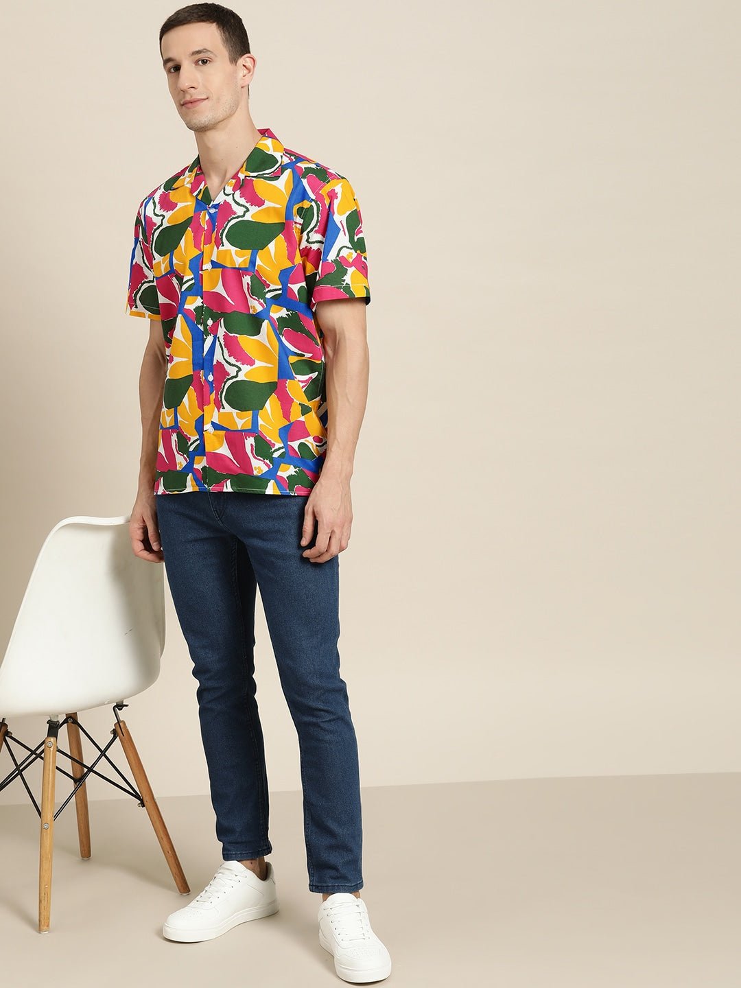 Men Yellow & Blue Prints Pure Cotton Relaxed Fit Resort shirt - #folk republic#