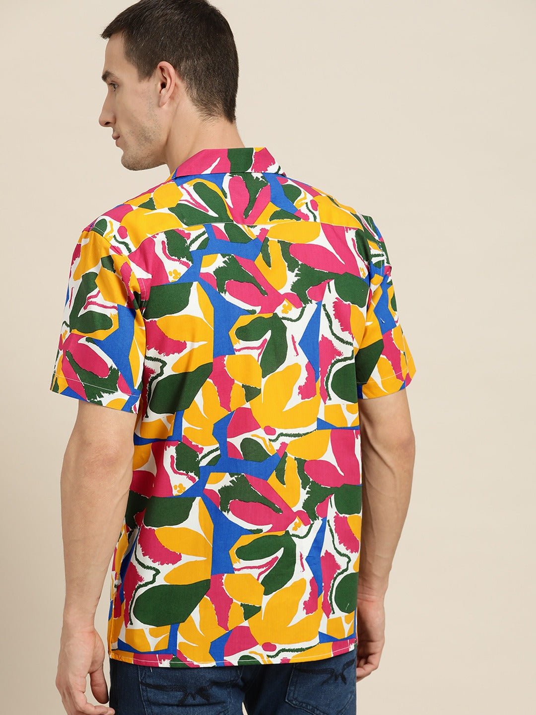 Men Yellow & Blue Prints Pure Cotton Relaxed Fit Resort shirt - #folk republic#