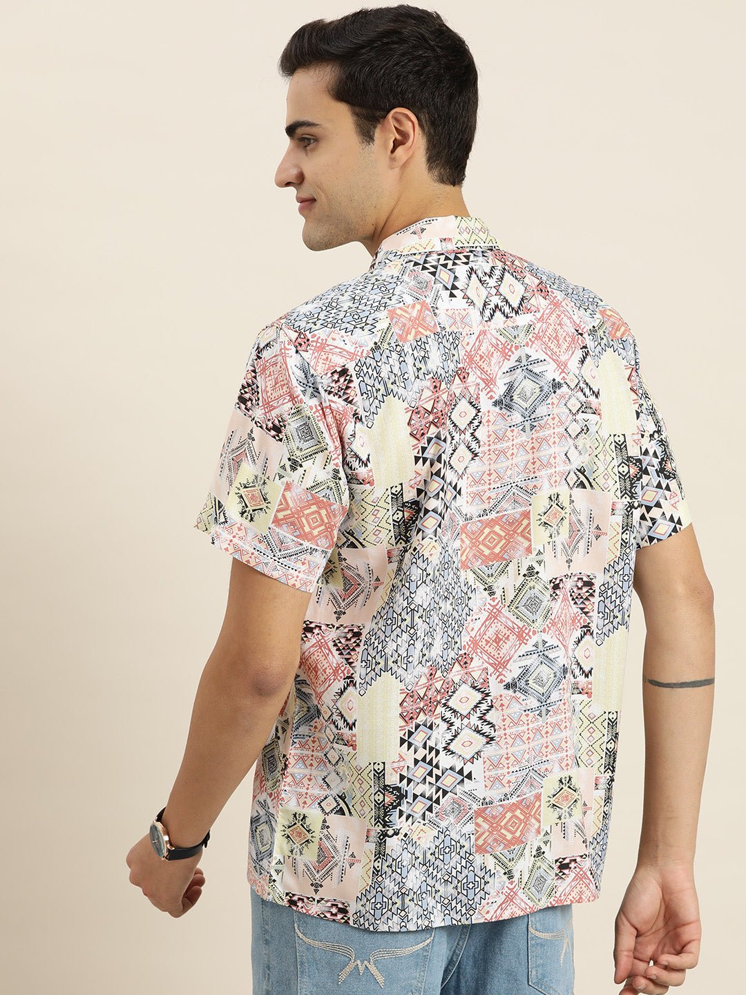 Men Yellow & Multi Print Viscose Rayon Relaxed Fit Casual Resort Shirt - #folk republic#