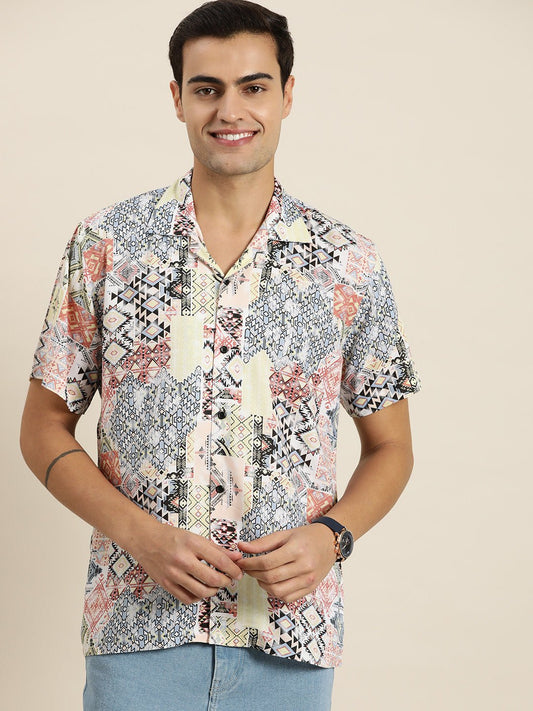 Men Yellow & Multi Print Viscose Rayon Relaxed Fit Casual Resort Shirt - #folk republic#