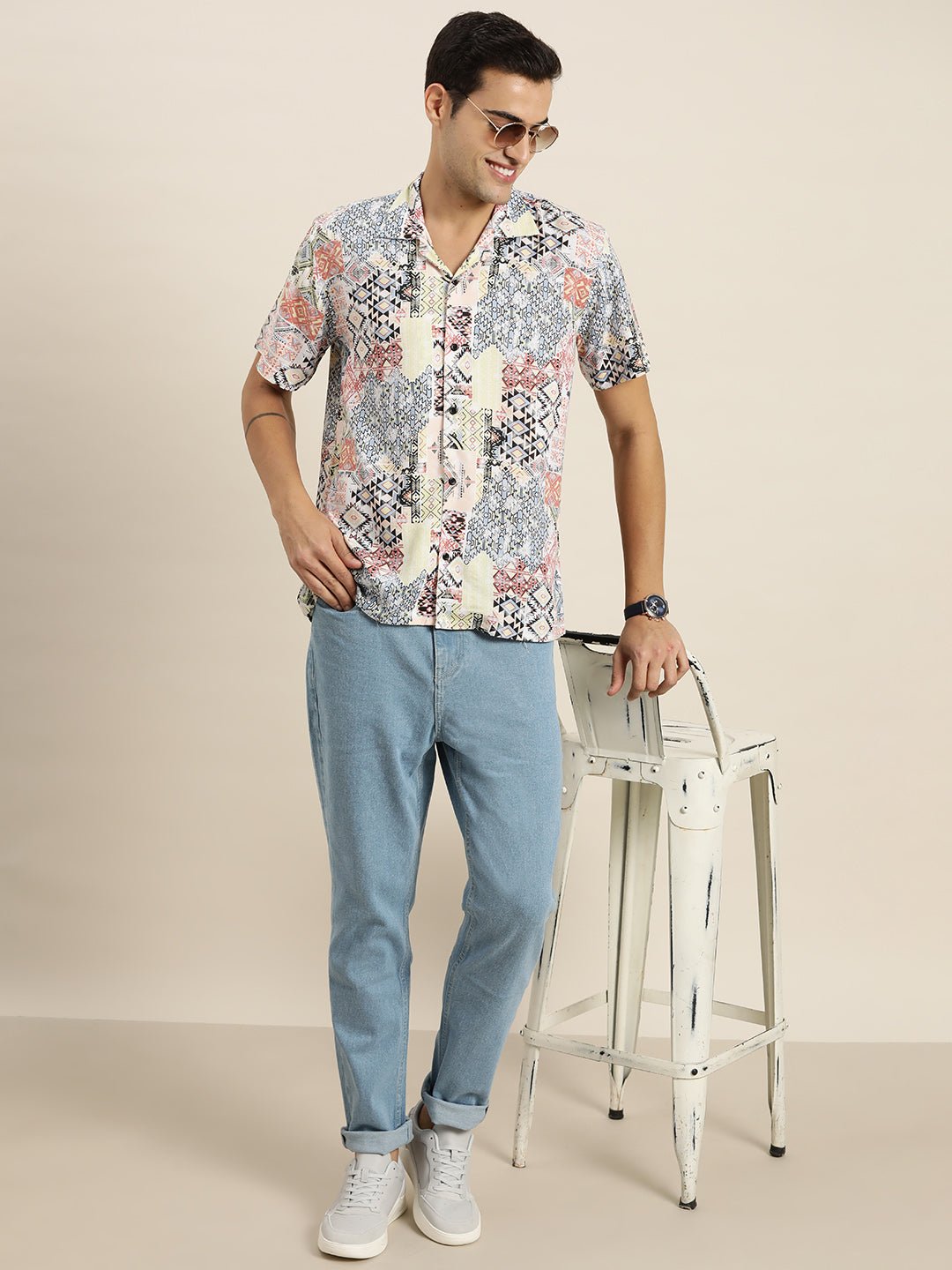 Men Yellow & Multi Print Viscose Rayon Relaxed Fit Casual Resort Shirt - #folk republic#