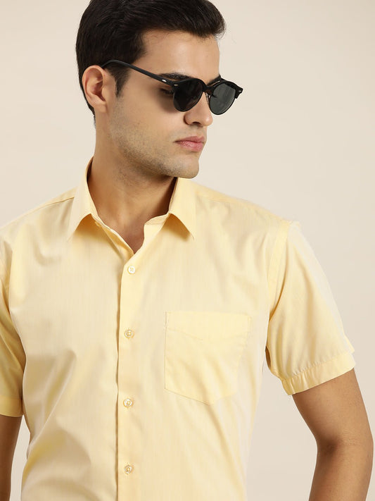 Men Yellow Solid Cotton Rich Slim fit Formal Shirt - #folk republic#