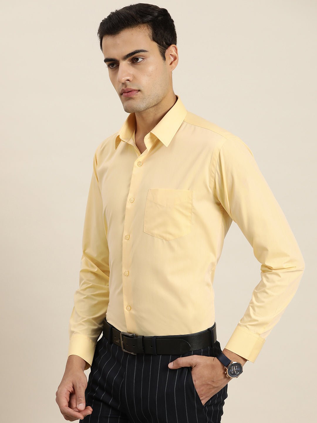 Men Yellow Solid Cotton Rich Slim fit Formal Shirt - #folk republic#