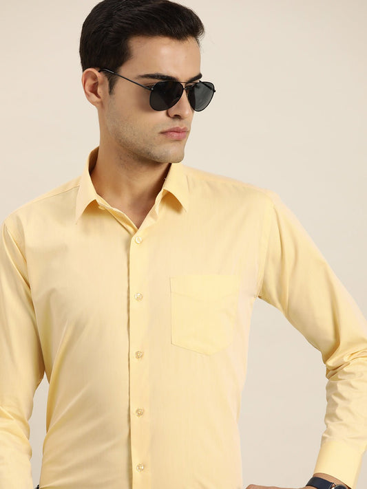 Men Yellow Solid Cotton Rich Slim fit Formal Shirt - #folk republic#