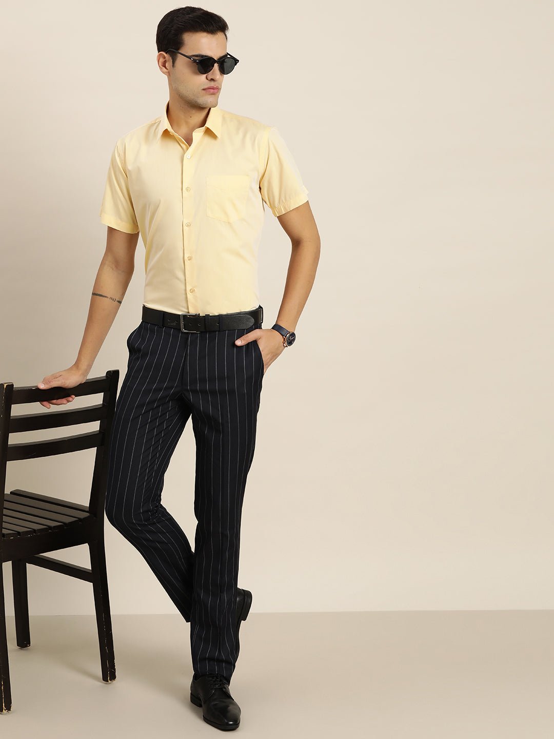 Men Yellow Solid Cotton Rich Slim fit Formal Shirt - #folk republic#