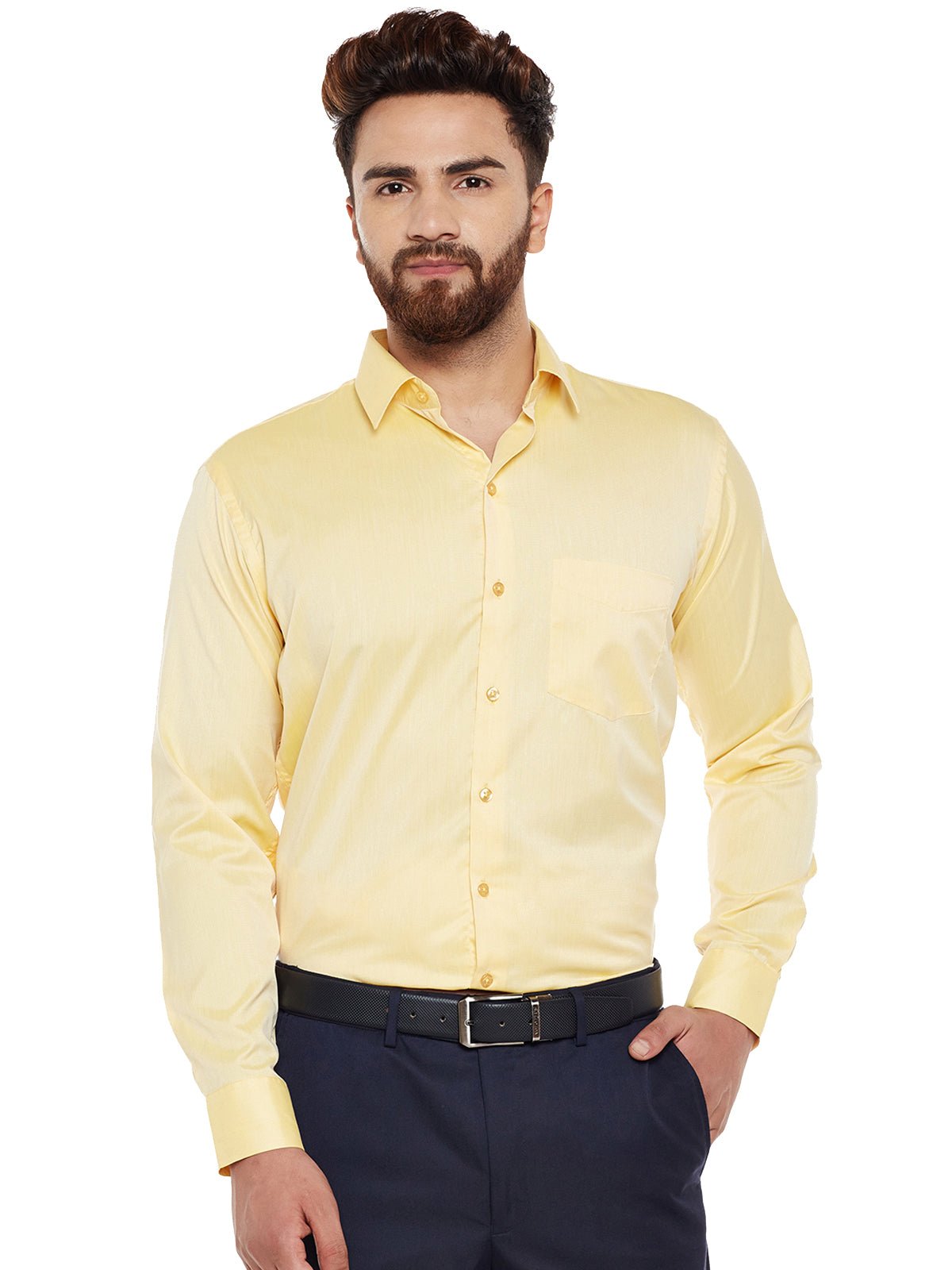 Men Yellow Solid Slim Fit Formal Shirt - #folk republic#