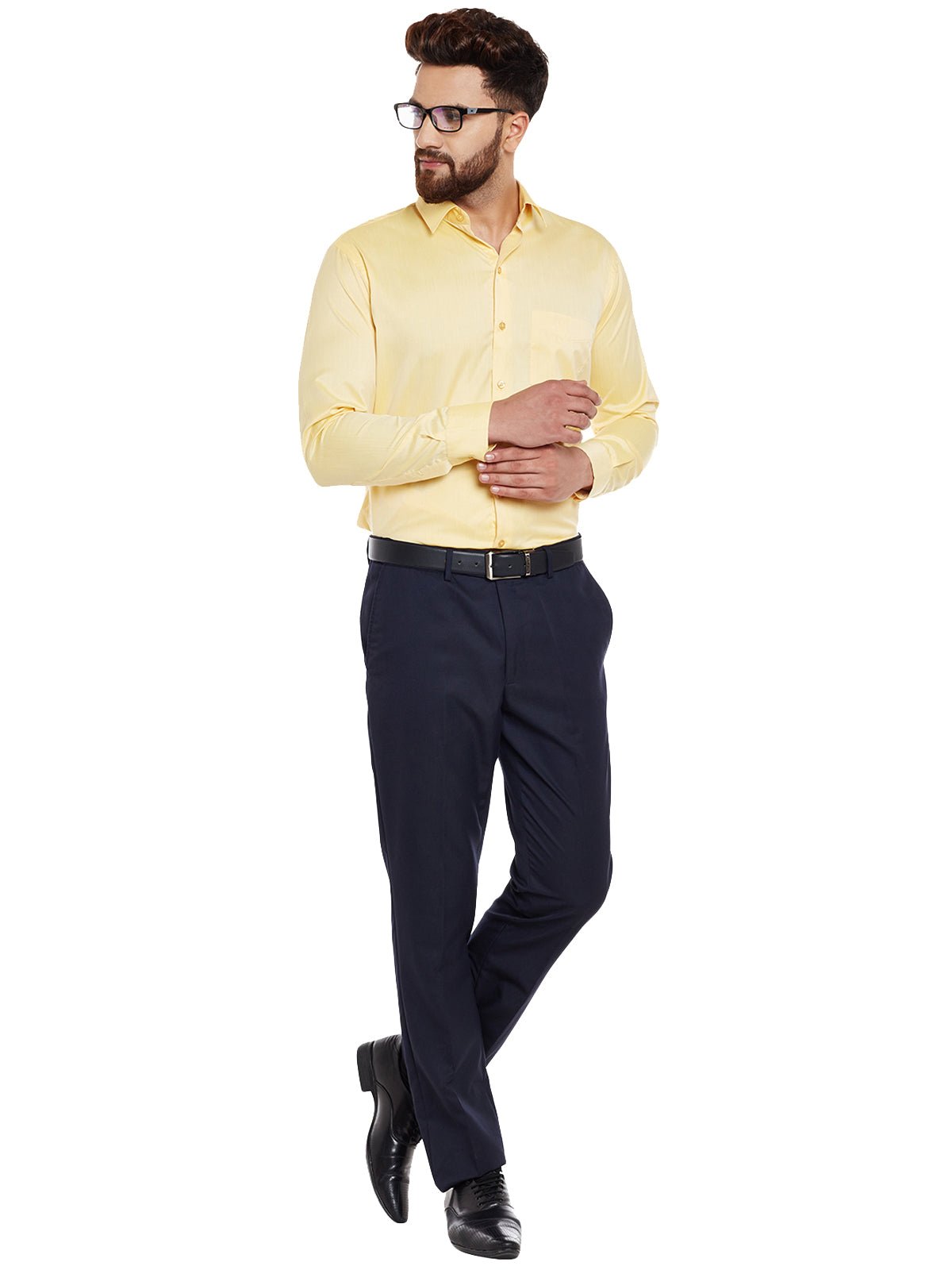 Men Yellow Solid Slim Fit Formal Shirt - #folk republic#