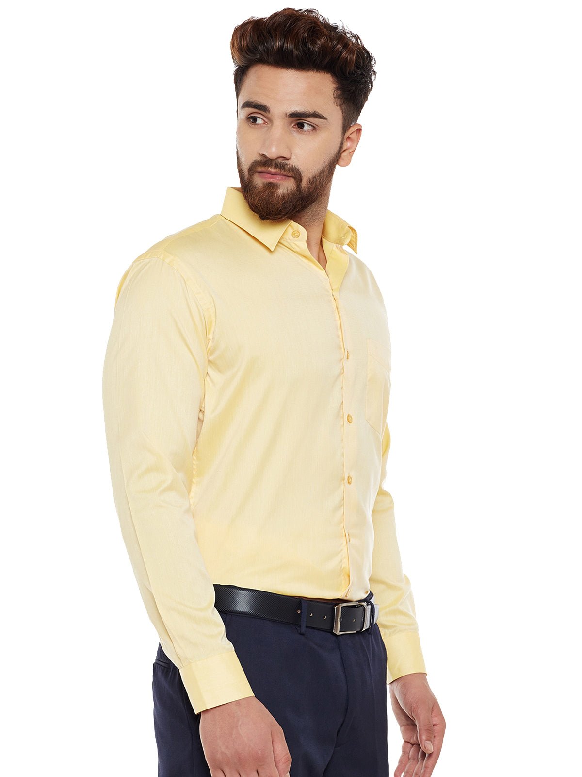 Men Yellow Solid Slim Fit Formal Shirt - #folk republic#