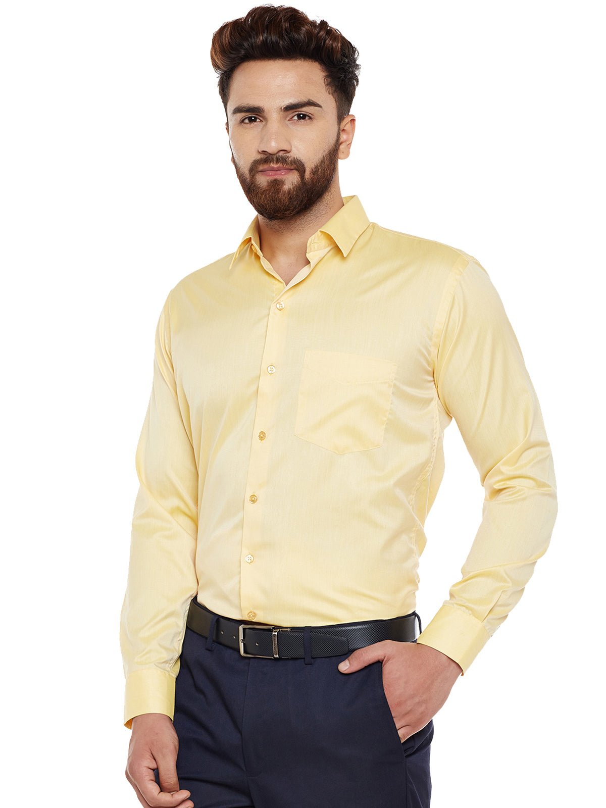 Men Yellow Solid Slim Fit Formal Shirt - #folk republic#