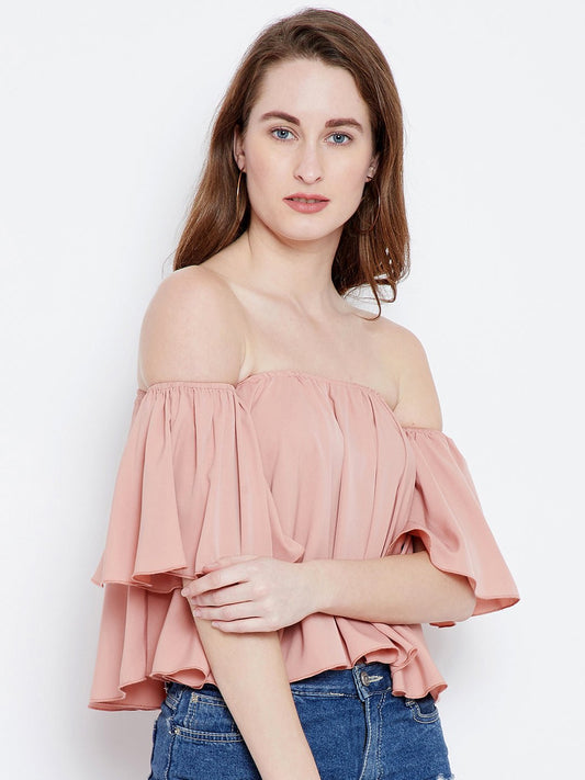 Pink Solid Bardot Top - #folk republic#