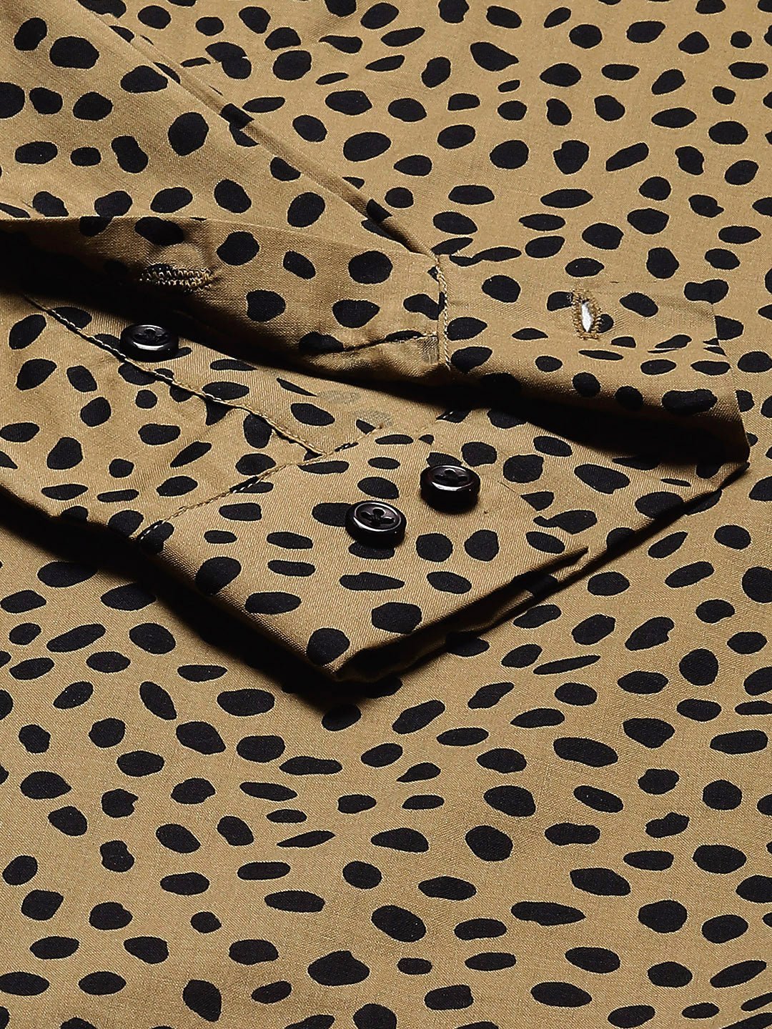 Women Beige & Black Leopard Printed Pure Cotton Slim Fit Formal Shirt - #folk republic#