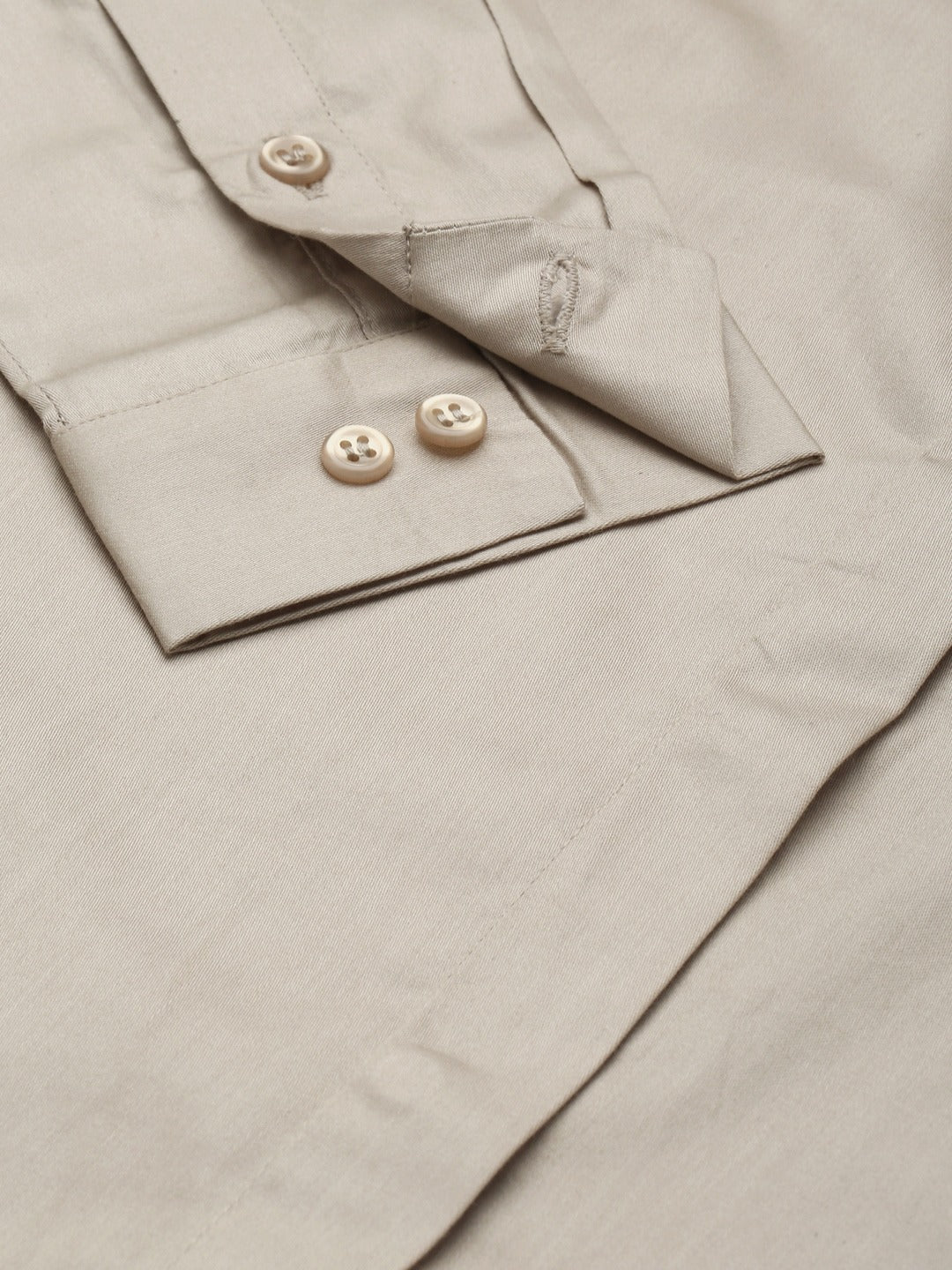 Women Beige Solid Pure Cotton Satin Slim Fit Formal Shirt - #folk republic#
