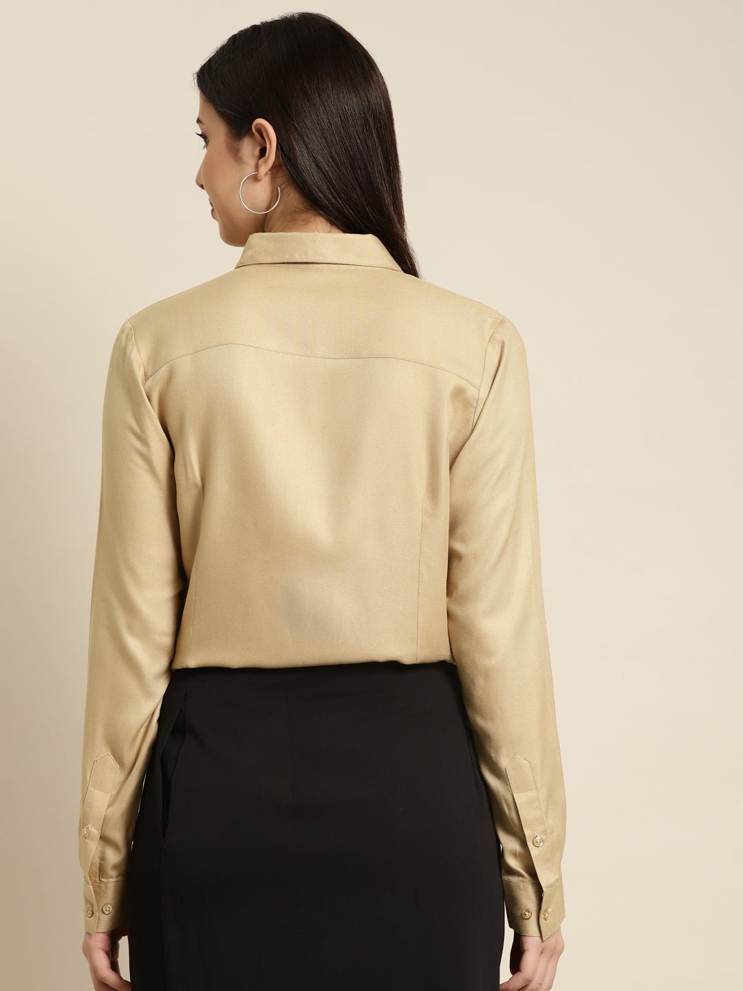 Women Beige Solid Viscose Rayon Regular Fit Formal Shirt - #folk republic#