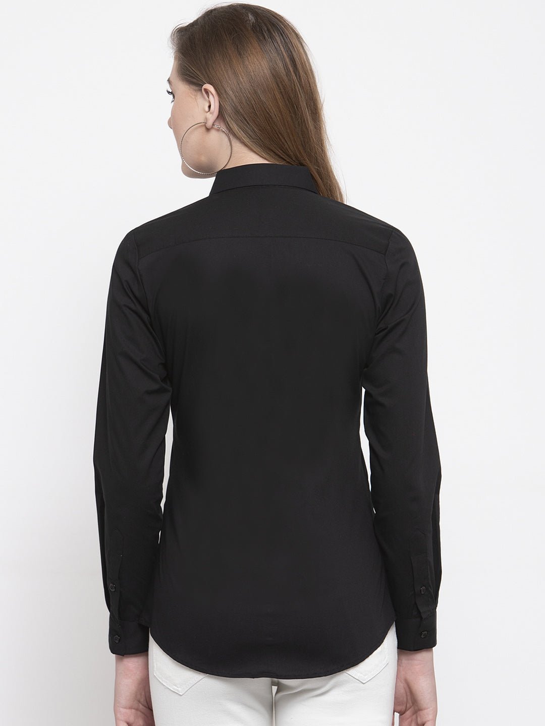 Women Black Cotton Solid Slim Fit Formal Shirt - #folk republic#