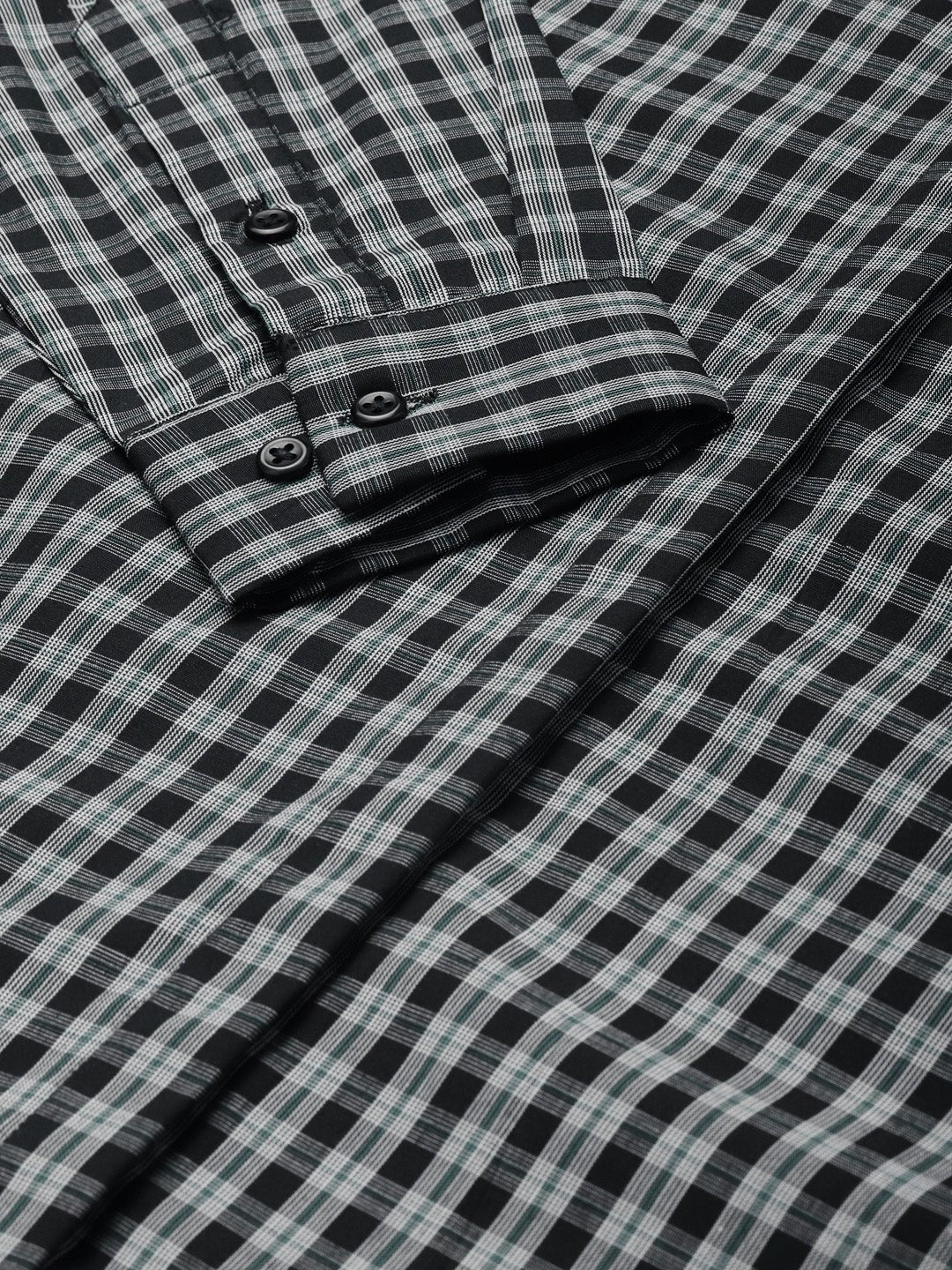 Women Black & Grey Checked Pure Cotton Slim Fit Formal Shirt - #folk republic#