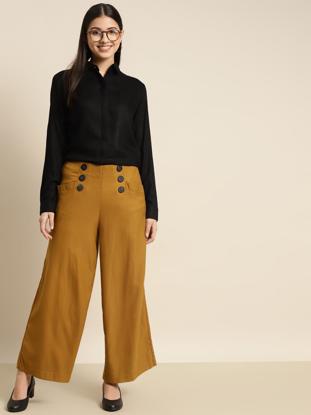 Women Black Solid Viscose Rayon Regular Fit Formal Shirt - #folk republic#