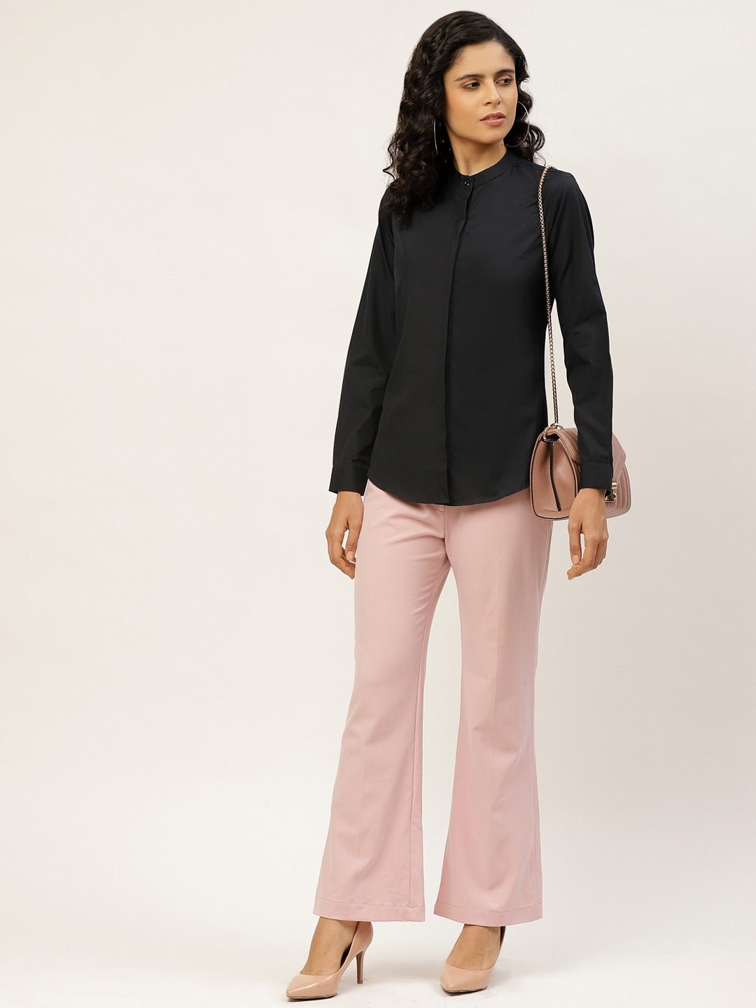 Women Black Solids Pure Cotton Slim Fit Formal Shirt - #folk republic#