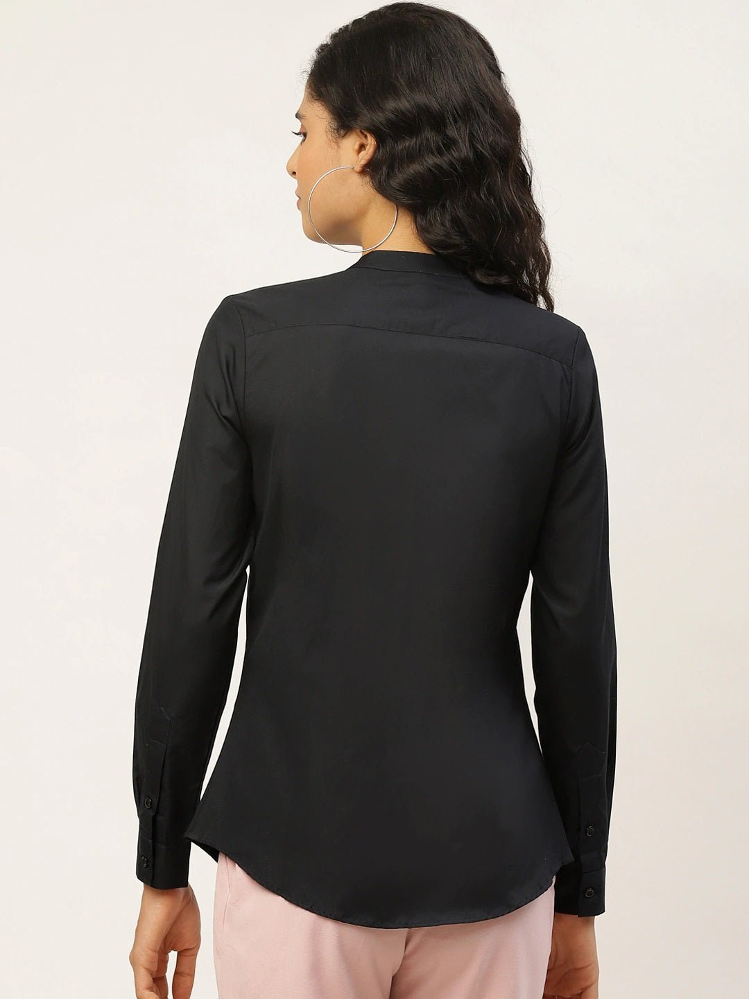 Women Black Solids Pure Cotton Slim Fit Formal Shirt - #folk republic#