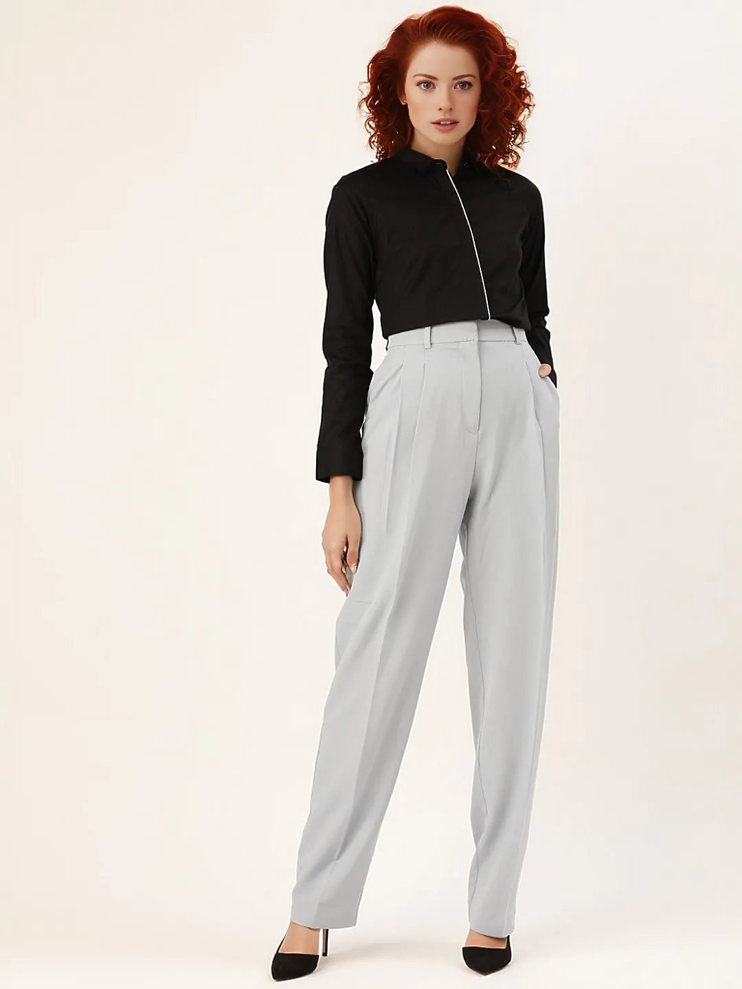 Women Black Solids Pure Cotton Slim Fit Formal Shirt - #folk republic#