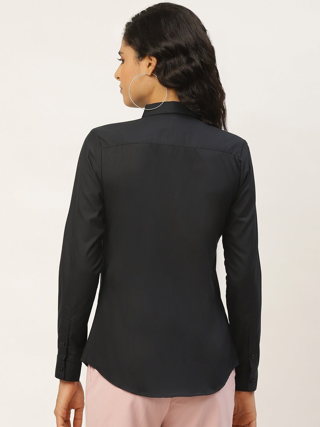 Women Black Solids Pure Cotton Slim Fit Formal Shirt - #folk republic#