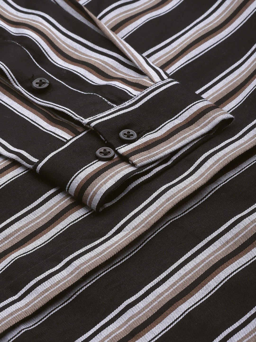 Women Black Stripes Pure Cotton Slim Fit Formal Shirt - #folk republic#
