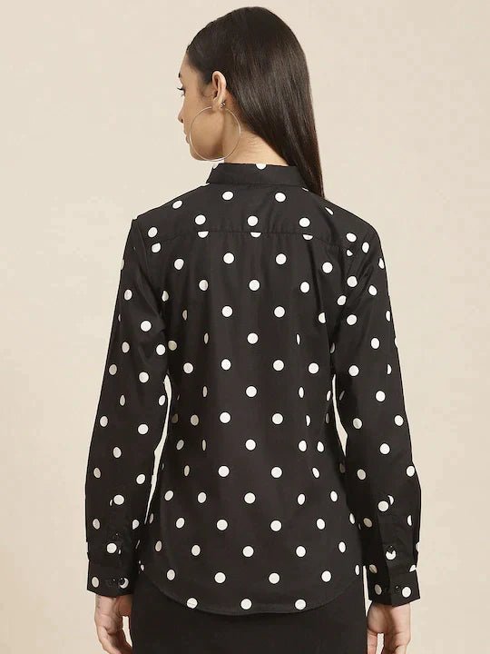 Women Black & White Printed Pure Cotton Slim Fit Formal Shirt - #folk republic#